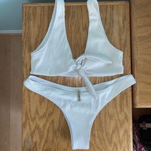 Zaful White Wave Textured Bikini Set Size Medium